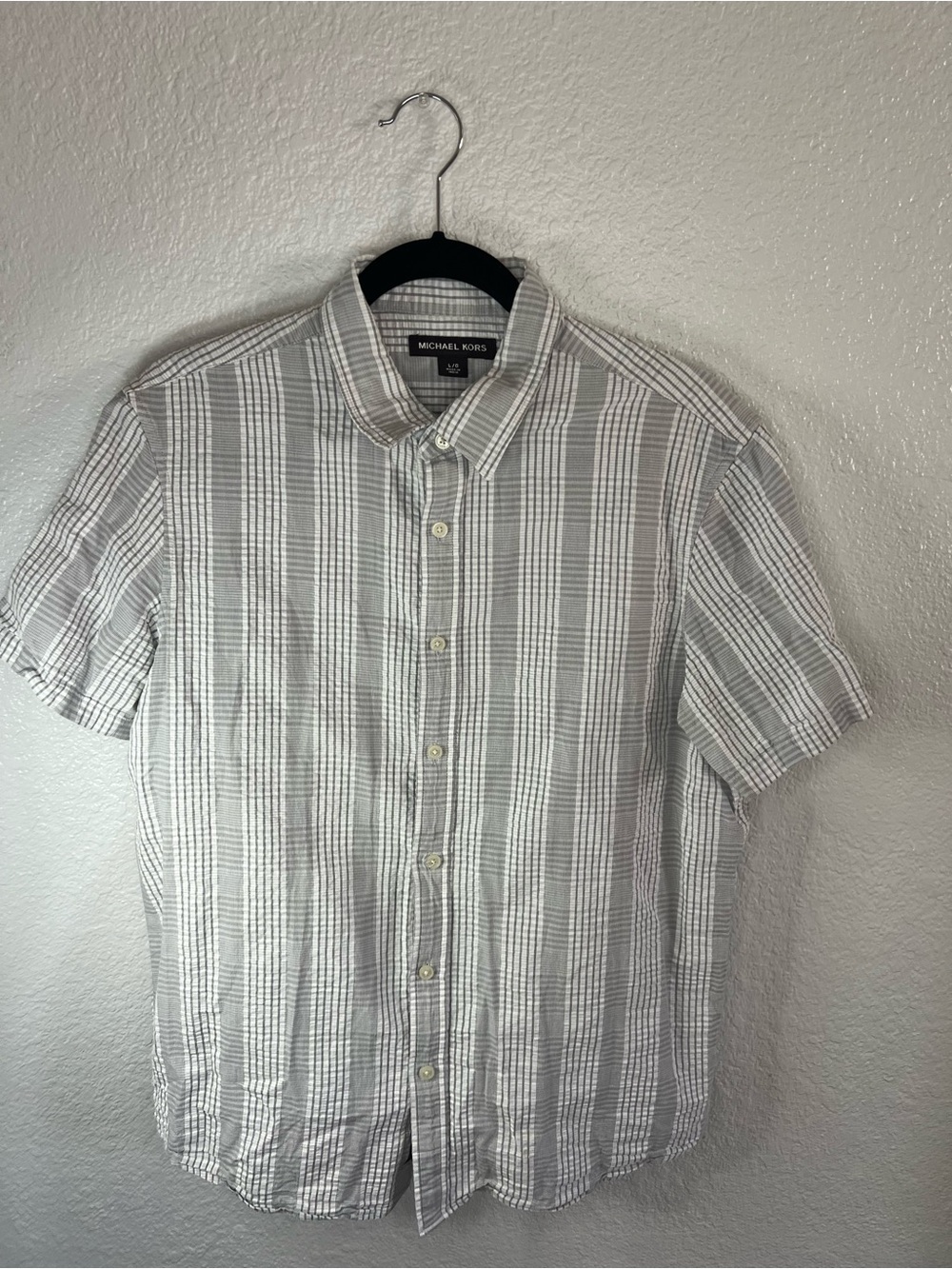 Michael Kors Men's Short-Sleeve Striped Button-Down Shirt — Gray & White